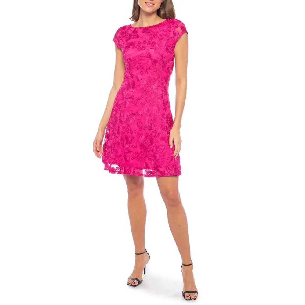 Marina Fuchsia‎ Floral Lace Cap Sleeve A-Line Cocktail Dress Size S